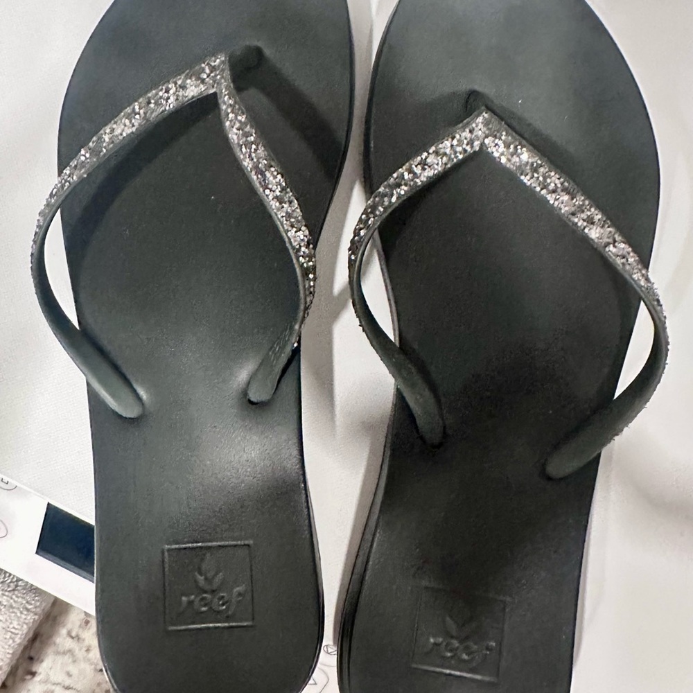 Reef Women's Black Sandals with Glittering Silver Straps